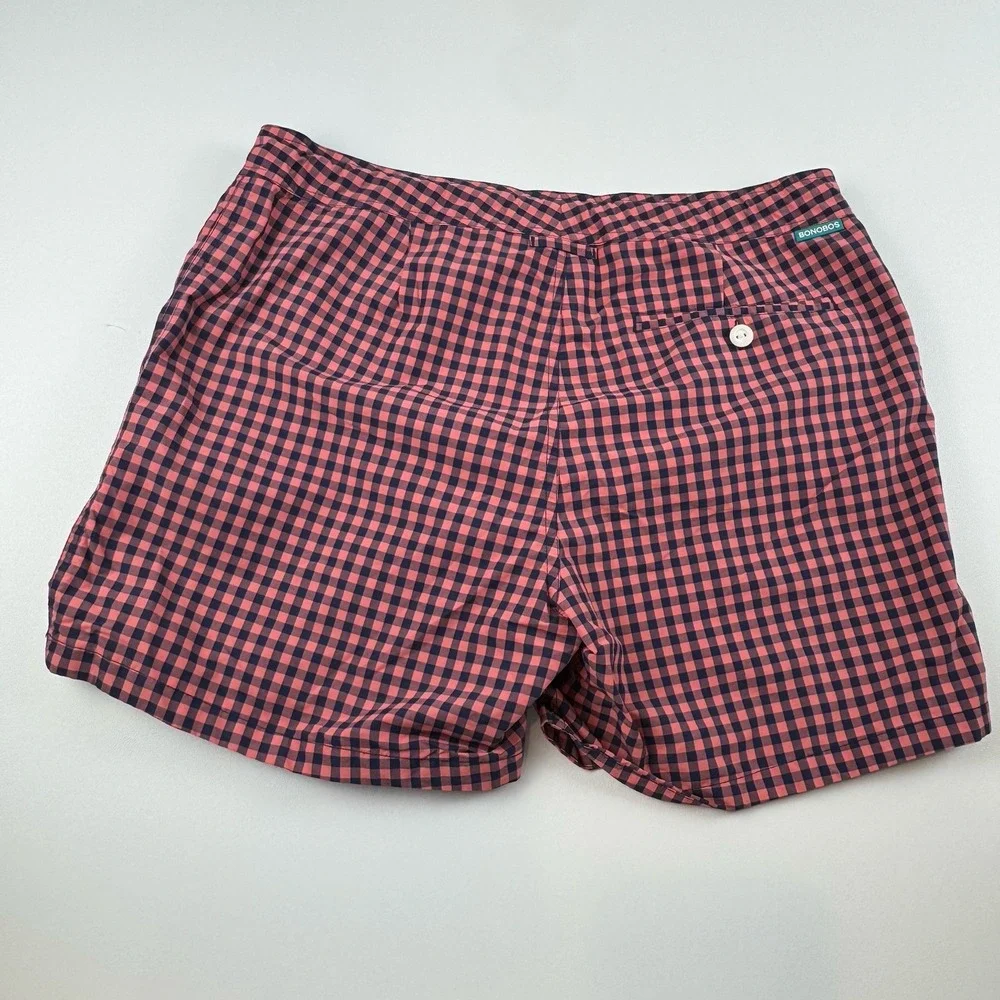 Bonobos Swim Trunks Mens 32 Pink Navy Blue Gingham Check 5